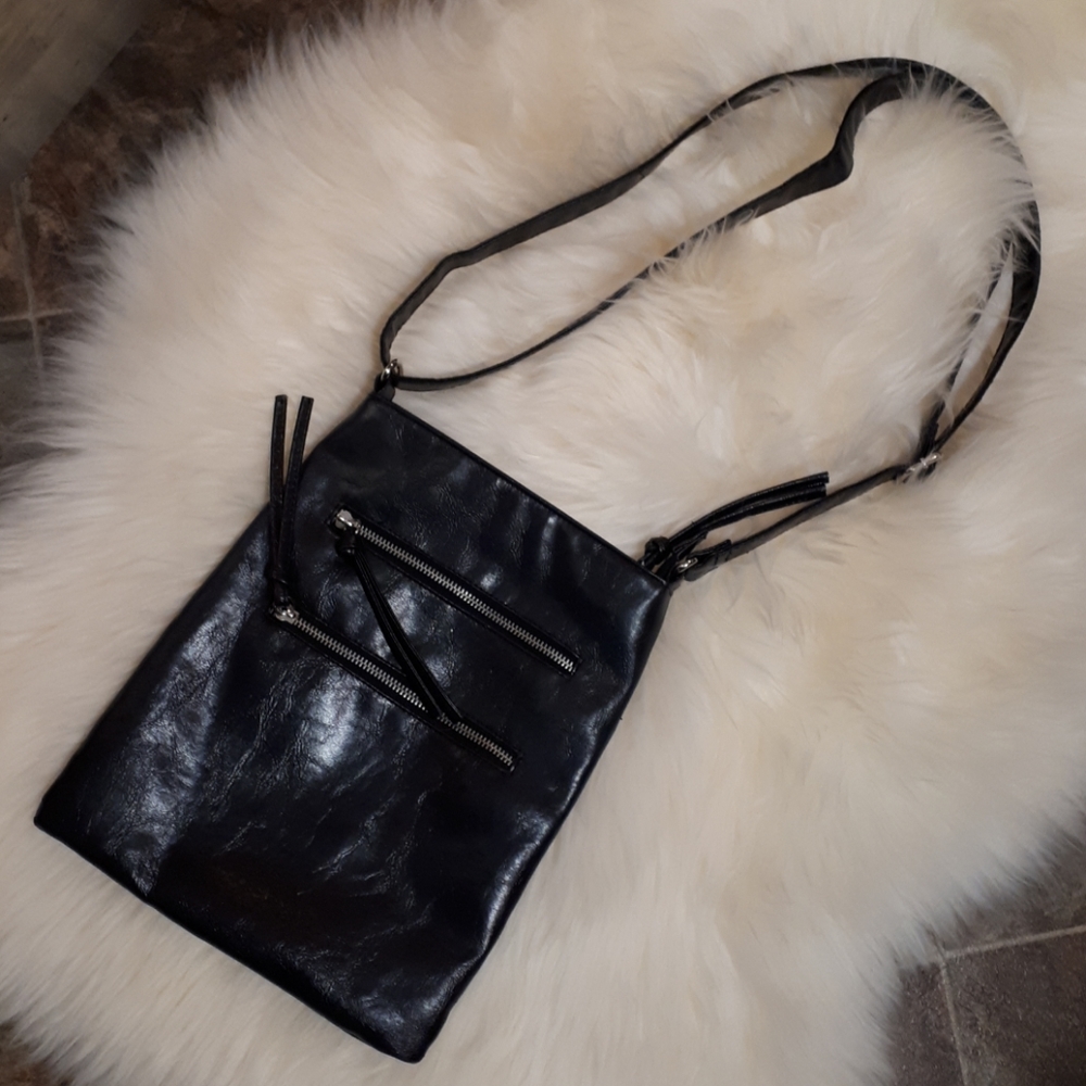 Black faux leather crossbody bag